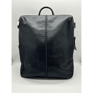 The Sak Black Pebbled Leather Whipstitch Backpack Zip Closure Adjustable Straps